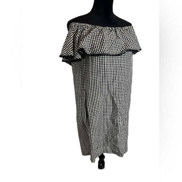 NWT TOMMY BAHAMA OFF THE SHOULDER RUFFLE GINGHAM DRESS BLACK & WHITE SIZE SMALL - Picture 4 of 9